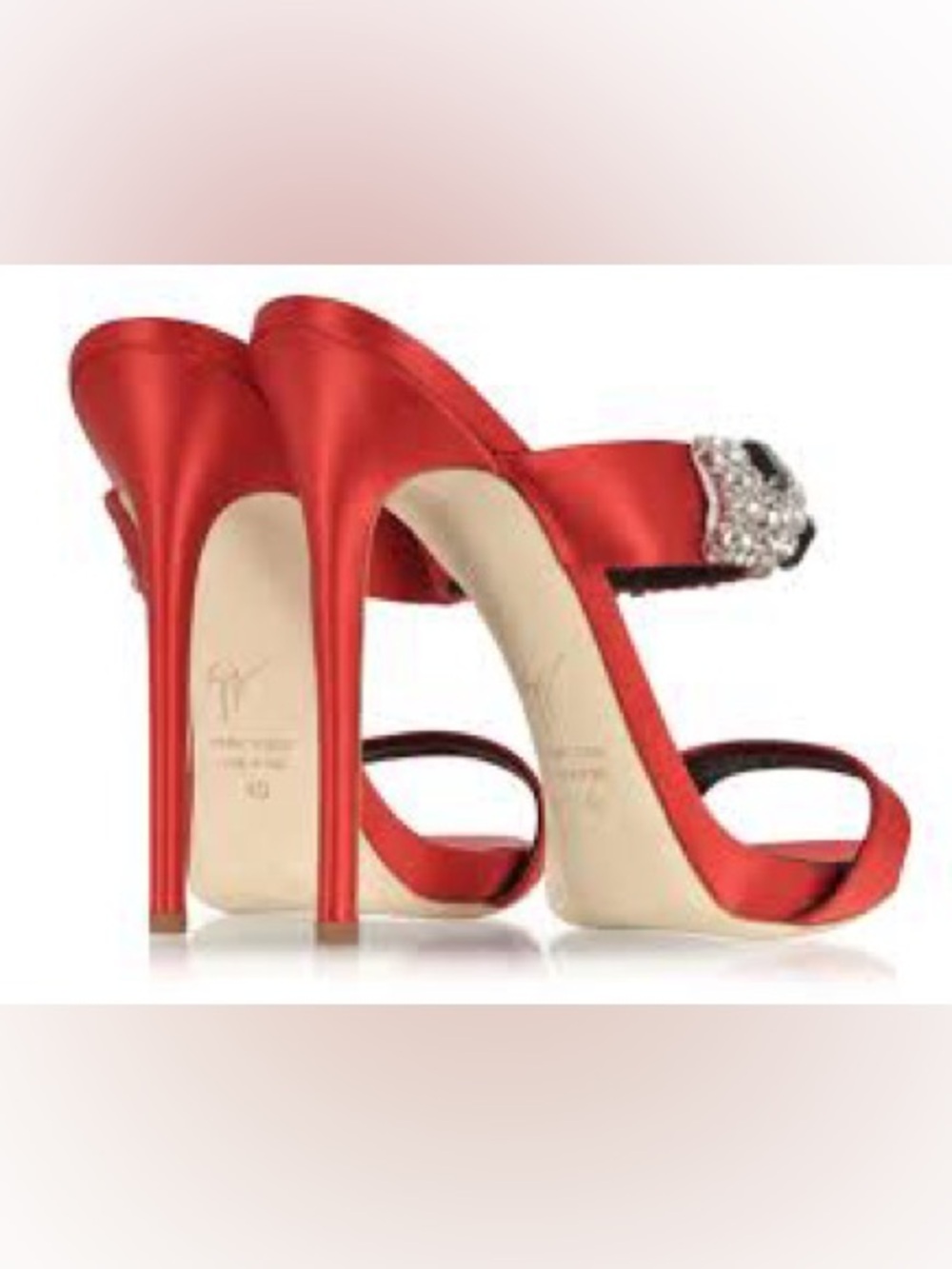 Giuseppe Zanotti Flame Red Satin high heel sandal mule with crystals sz.8 - Picture 3 of 17